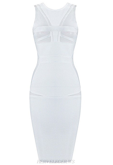 Herve Leger White Geometric Mesh Dress