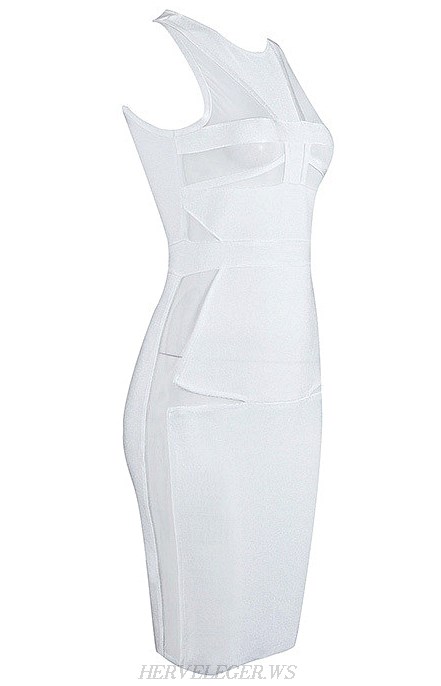 Herve Leger White Geometric Mesh Dress