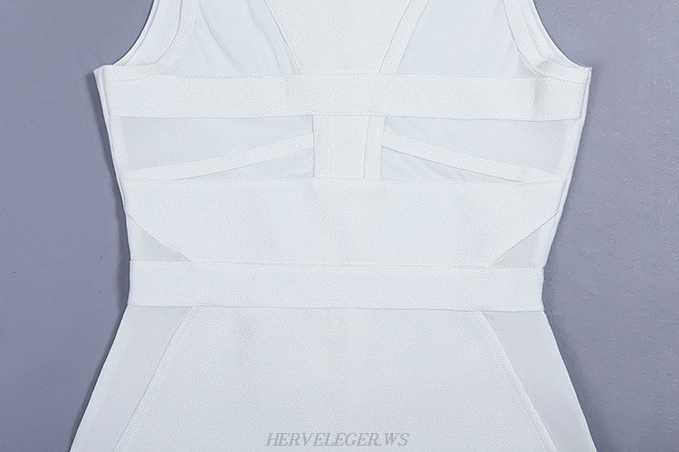 Herve Leger White Geometric Mesh Dress