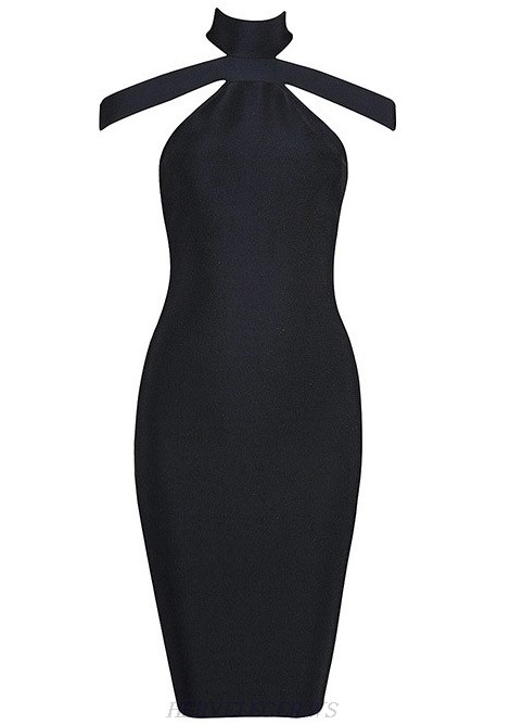 Herve Leger Black Halter Strap Dress