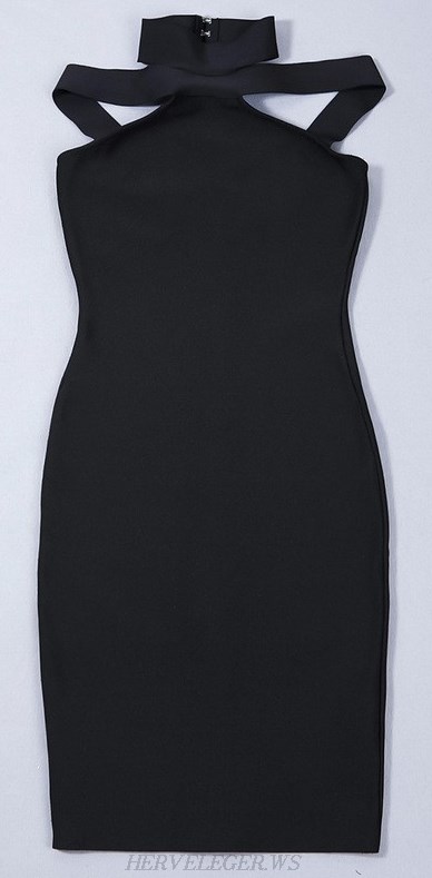 Herve Leger Black Halter Strap Dress