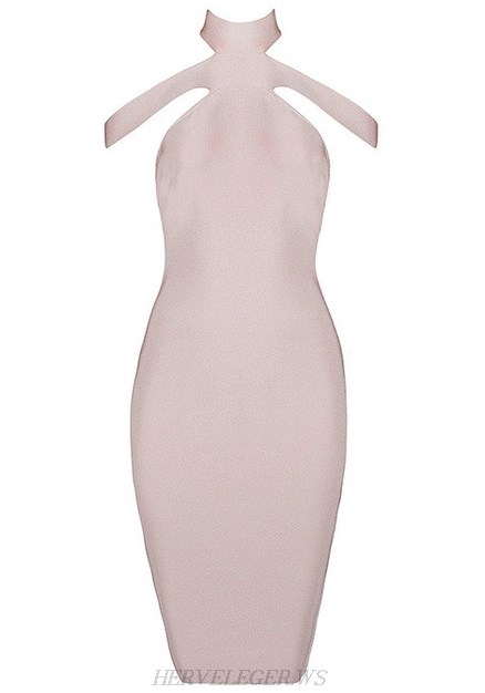 Herve Leger Nude Halter Strap Dress