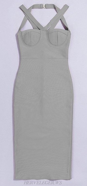 Herve Leger Grey Halter Strappy Bustier Dress