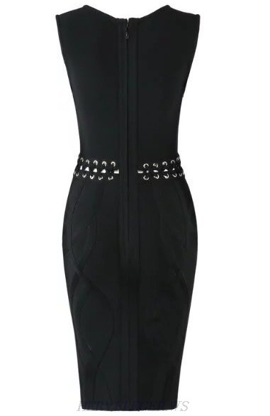 Herve Leger Black Lace Up Waist Dress