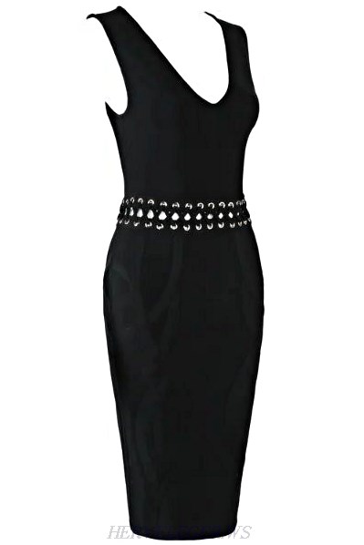 Herve Leger Black Lace Up Waist Dress