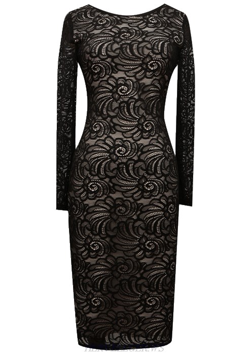 Herve Leger Black Long Sleeve Lace Dress