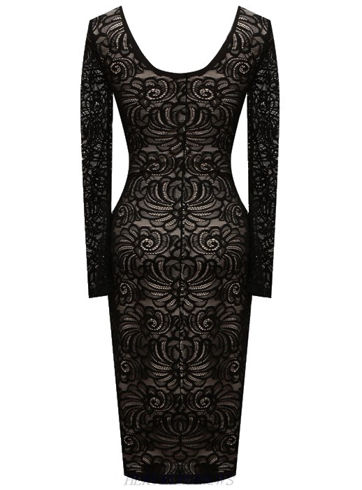 Herve Leger Black Long Sleeve Lace Dress