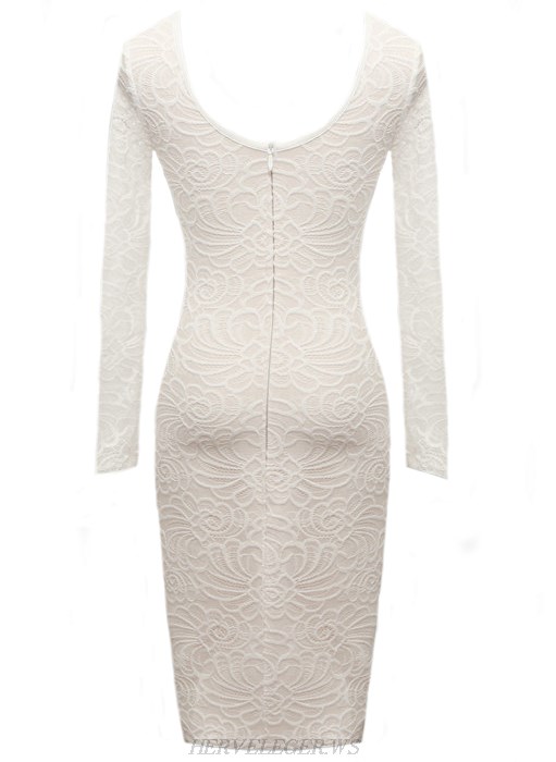 Herve Leger White Long Sleeve Lace Dress