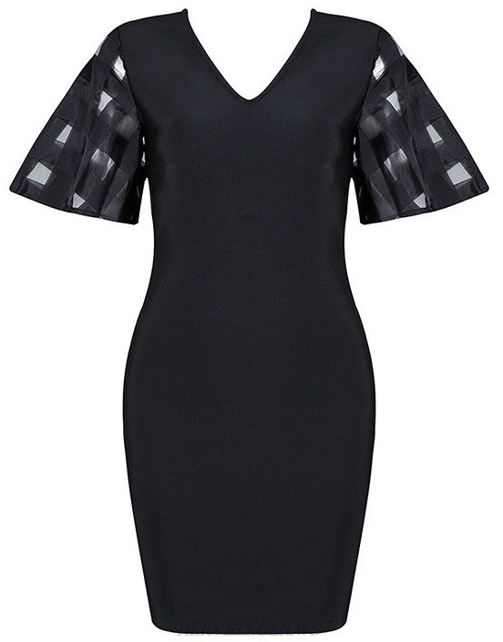 Herve Leger Black Mesh Sleeve Dress