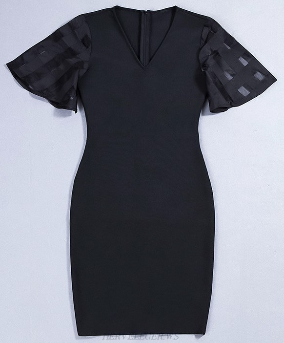 Herve Leger Black Mesh Sleeve Dress