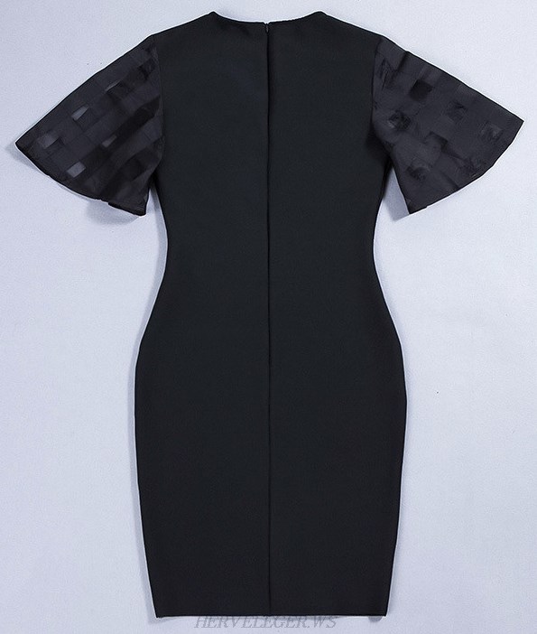 Herve Leger Black Mesh Sleeve Dress