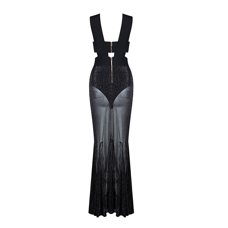 Herve Leger Black See Through Mermaid Gown