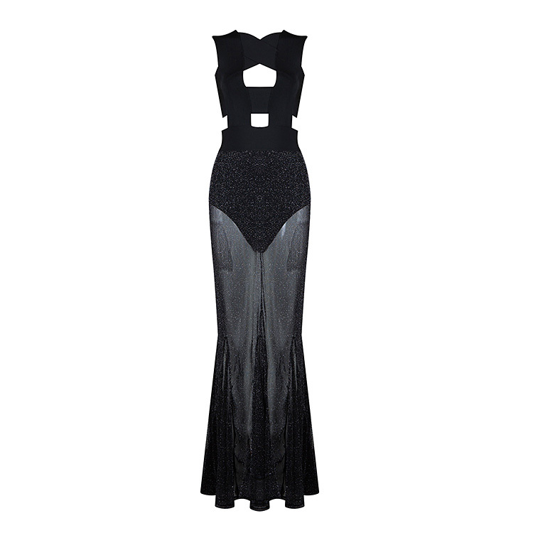 Herve Leger Black See Through Mermaid Gown