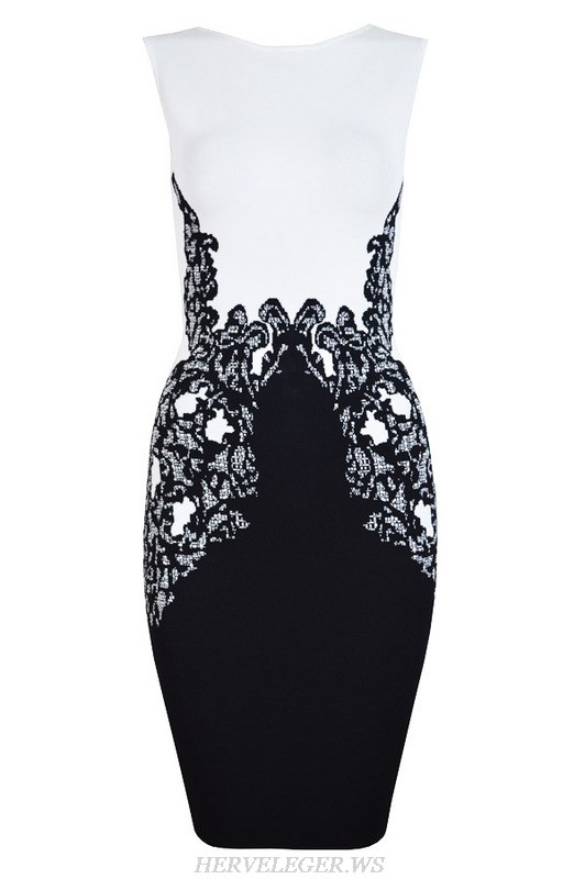 Herve Leger Black And White Jacquard Bandage Dress