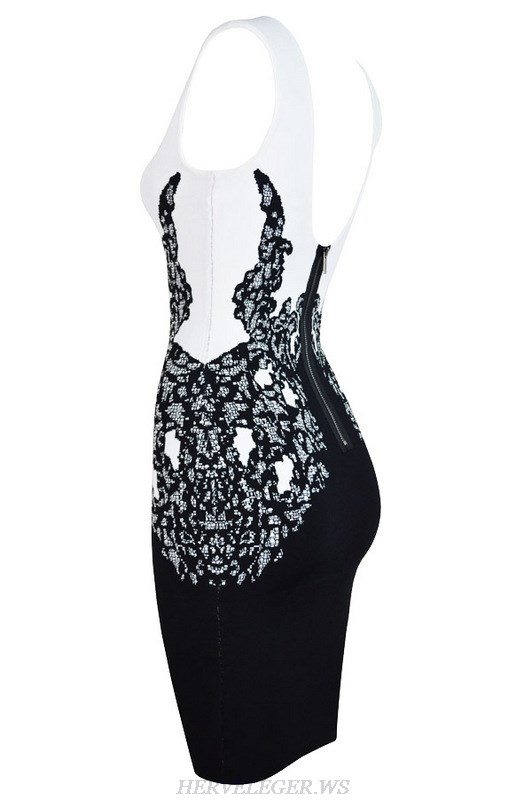 Herve Leger Black And White Jacquard Bandage Dress