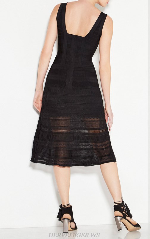 Herve Leger Black Striped Lace A Line Dress