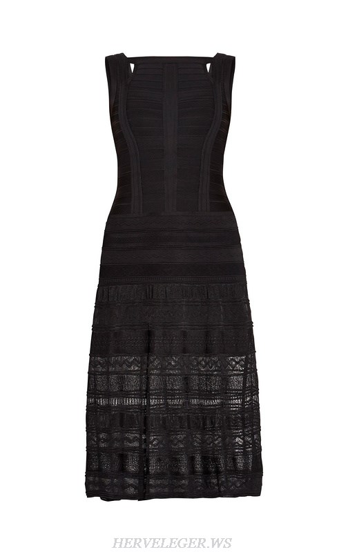 Herve Leger Black Striped Lace A Line Dress