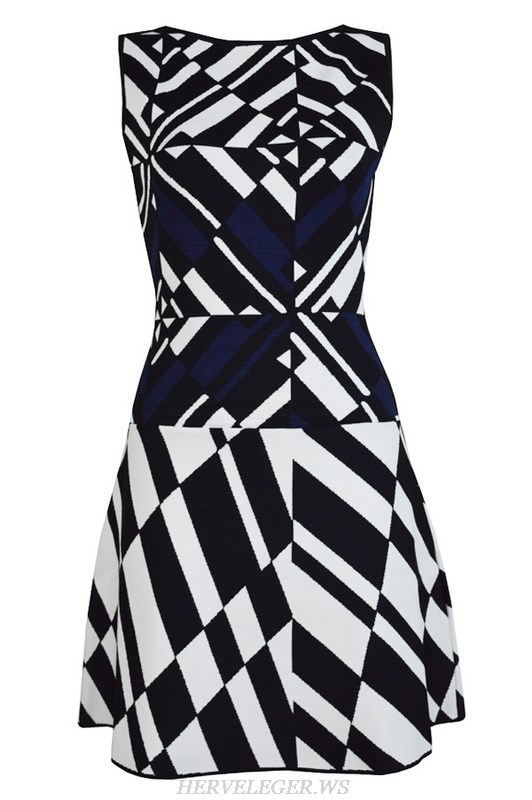 Herve Leger Black And White Jacquard A Line Dress