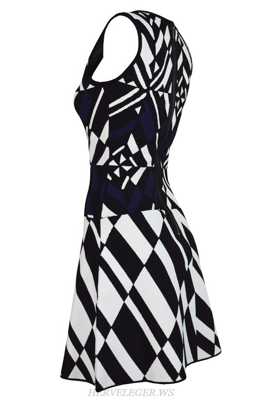 Herve Leger Black And White Jacquard A Line Dress