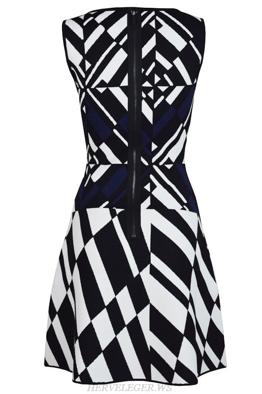 Herve Leger Black And White Jacquard A Line Dress