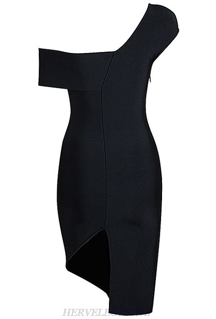 Herve Leger Black Asymmetrical Cut Dress