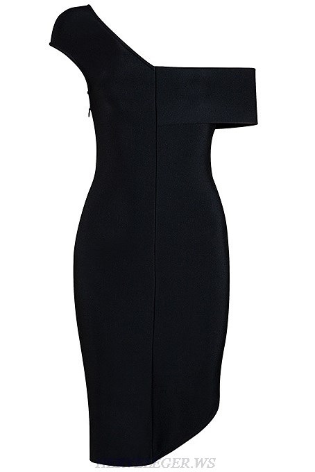 Herve Leger Black Asymmetrical Cut Dress