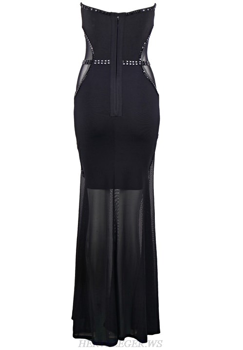 Herve Leger Black Bandeau Embellished Evening Dress