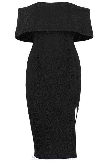 Herve Leger Black Bardot Slit Dress