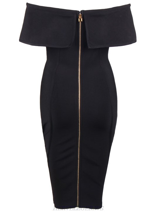 Herve Leger Black Bardot Slit Dress