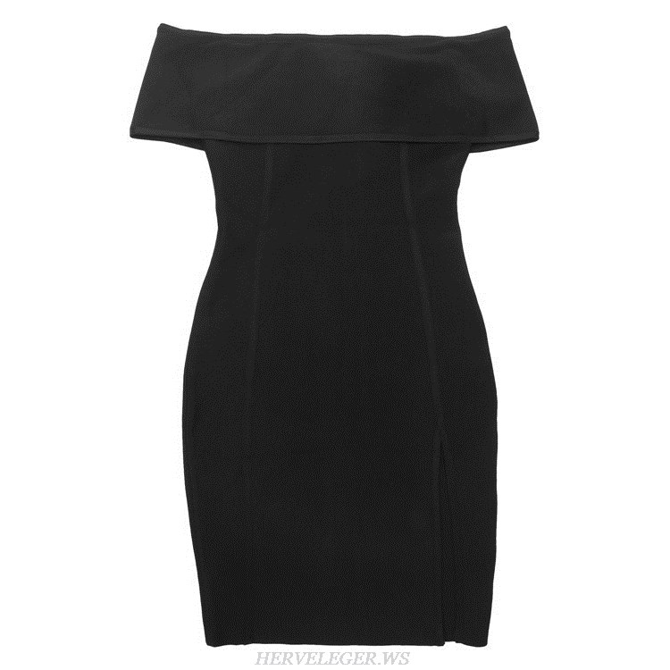 Herve Leger Black Bardot Slit Dress