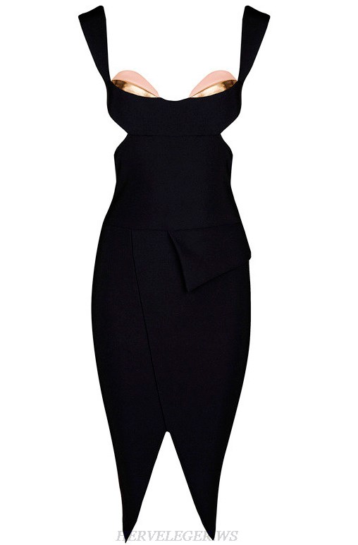 Herve Leger Black Cut Out Asymmetrical Dress