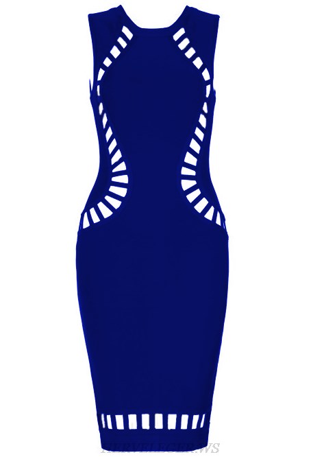 Herve Leger Blue Cut Out Detail Dress