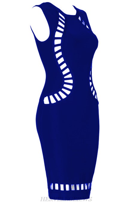 Herve Leger Blue Cut Out Detail Dress