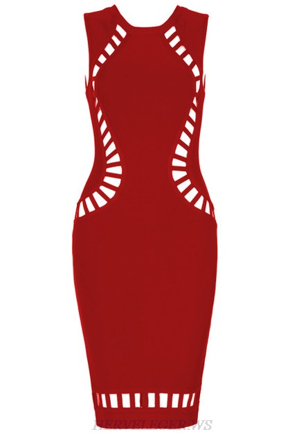 Herve Leger Red Cut Out Detail Dress