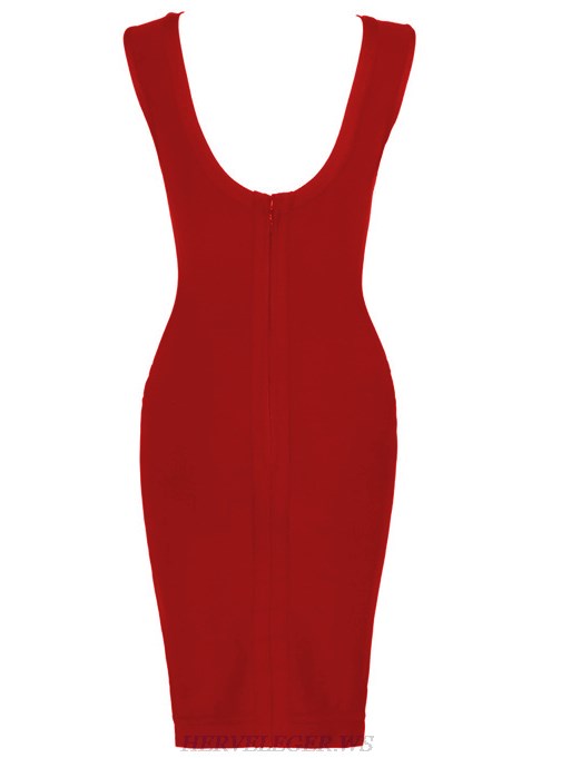 Herve Leger Red Cut Out Detail Dress