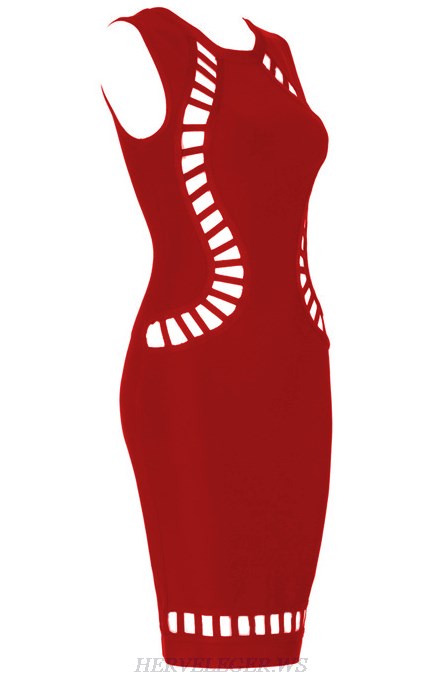 Herve Leger Red Cut Out Detail Dress