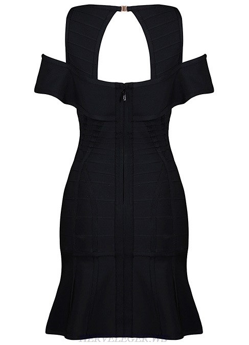 Herve Leger Black Cut Out Shoulder A Line Dress