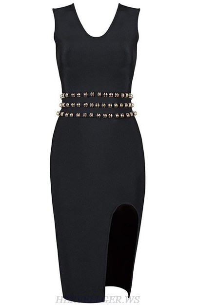 Herve Leger Black Embellished Slit Dress