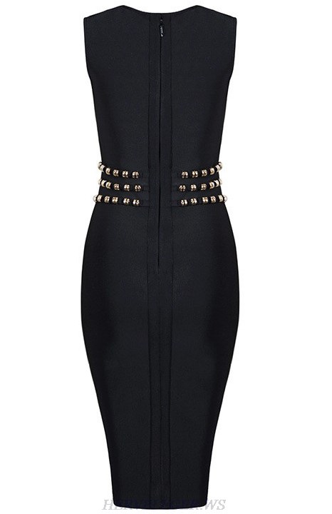 Herve Leger Black Embellished Slit Dress