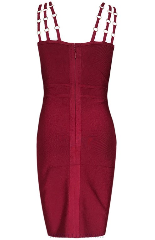 Herve Leger Burgundy Embellished Strappy Dress