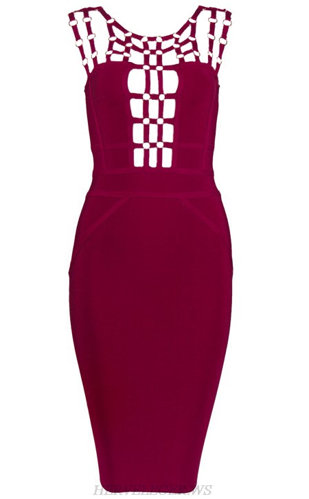 Herve Leger Burgundy Embellished Strappy Dress