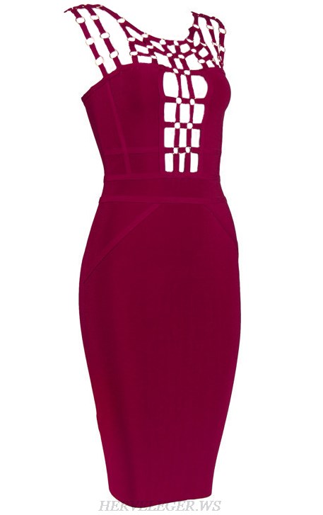 Herve Leger Burgundy Embellished Strappy Dress