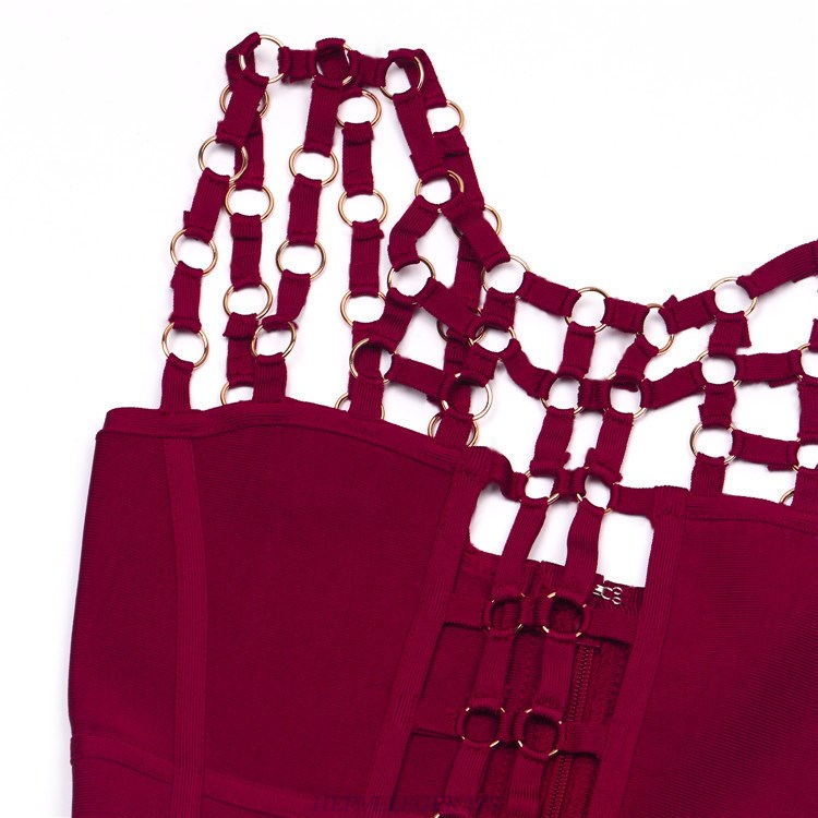 Herve Leger Burgundy Embellished Strappy Dress