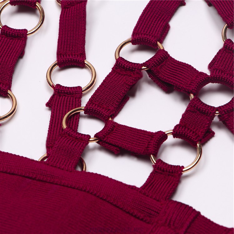 Herve Leger Burgundy Embellished Strappy Dress