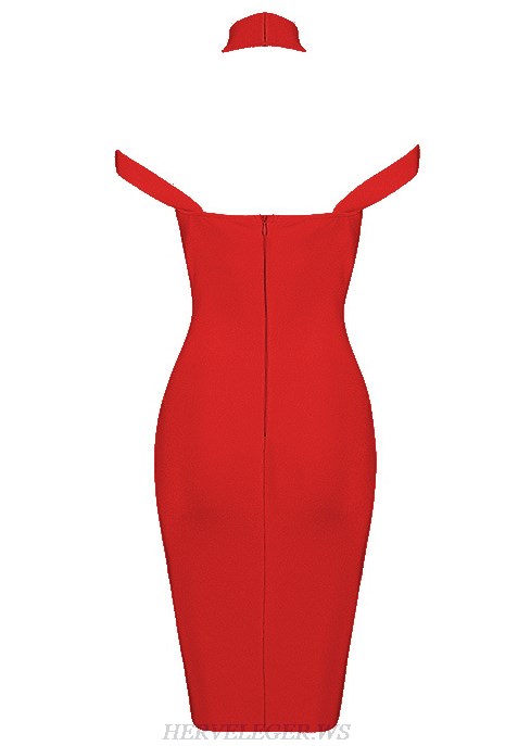 Herve Leger Red Halter Strap Dress