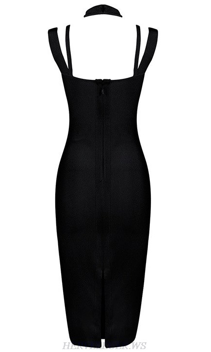 Herve Leger Black Halter Strappy Dress