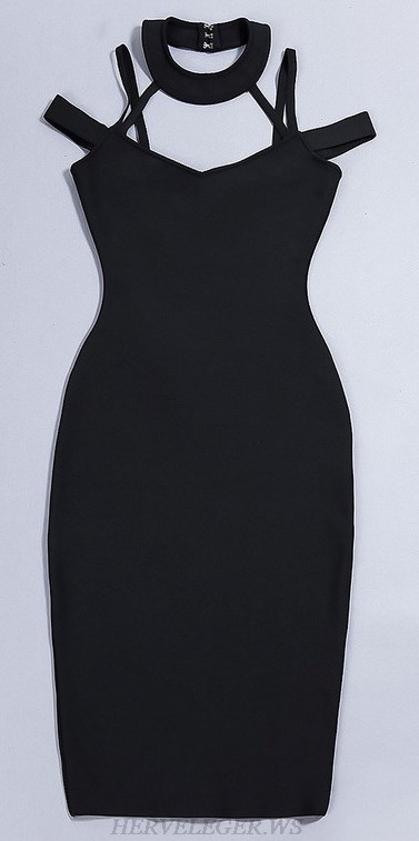 Herve Leger Black Halter Strappy Dress