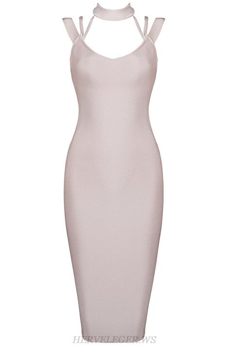 Herve Leger Nude Halter Strappy Dress