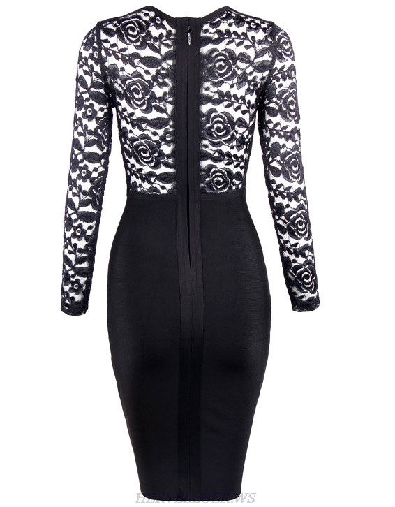 Herve Leger Black Long Sleeve Lace Dress