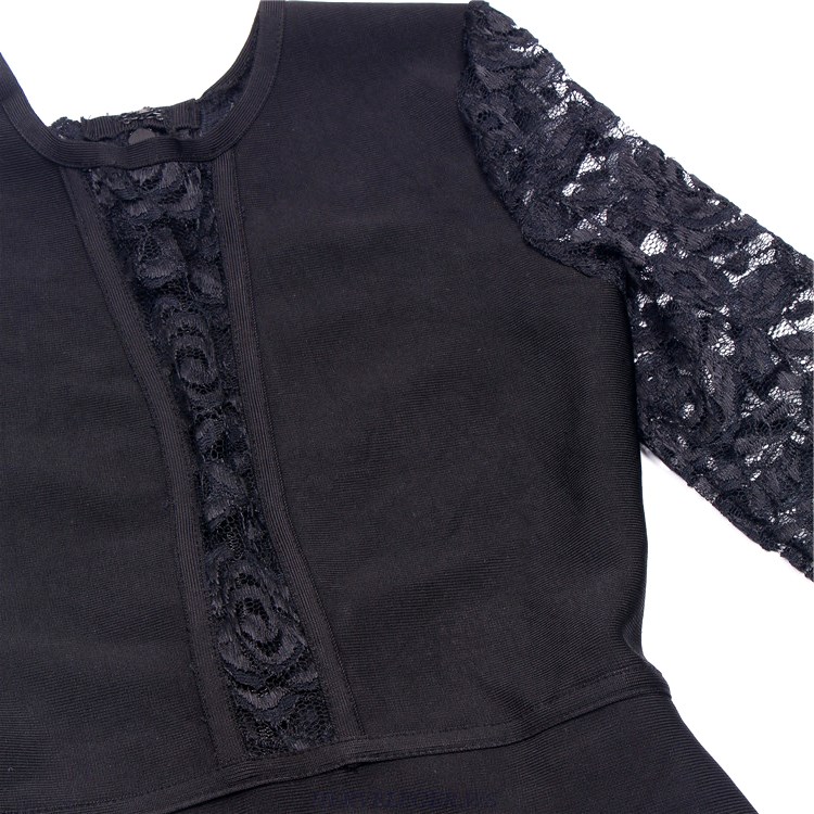 Herve Leger Black Long Sleeve Lace Dress